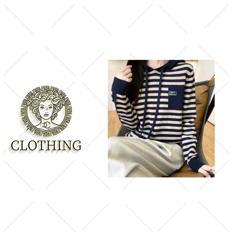 【CLOTHING/原创设计】秋冬条纹连帽套头打底衫女外套毛衣宽松上衣