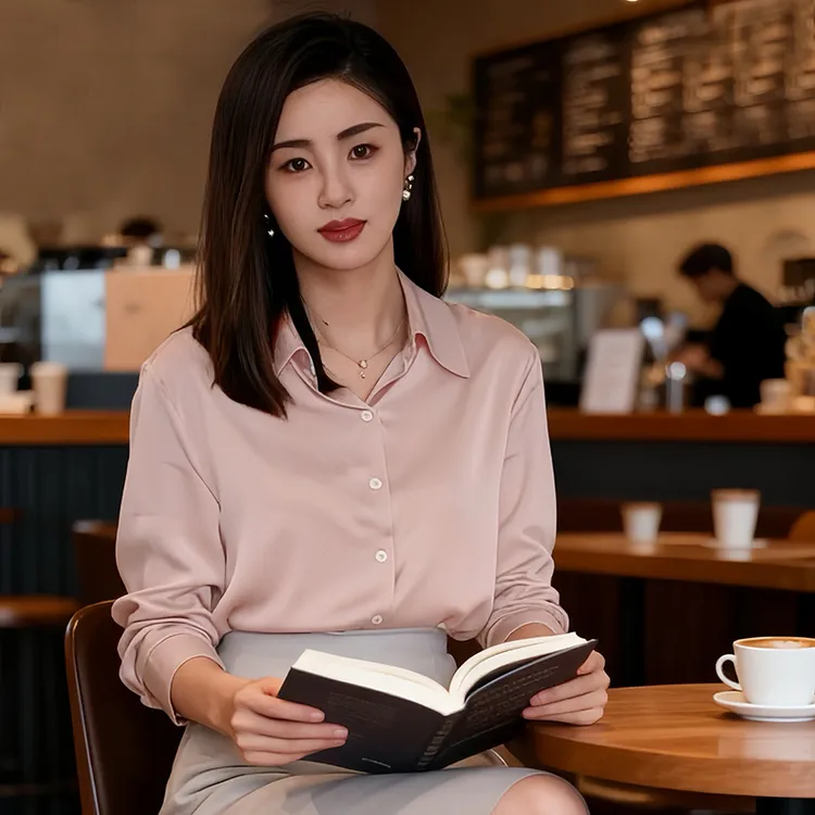 独特漂亮小衫樱花粉女式缎面衬衫外穿洋气减龄衬衣轻奢甜美上衣