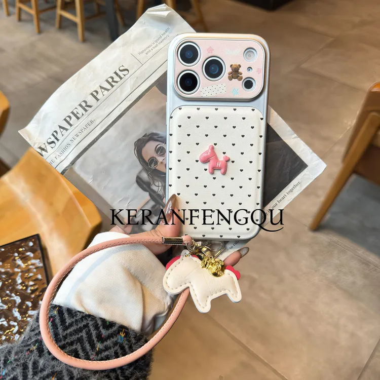 新款皮纹白底爱心马适用苹果17promax潮牌16pro女款15手机壳可爱