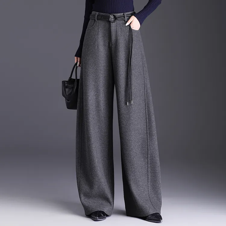 正品哥第2025秋冬新款绵羊毛阔腿裤高腰显瘦显高宽松垂感拖地裤女