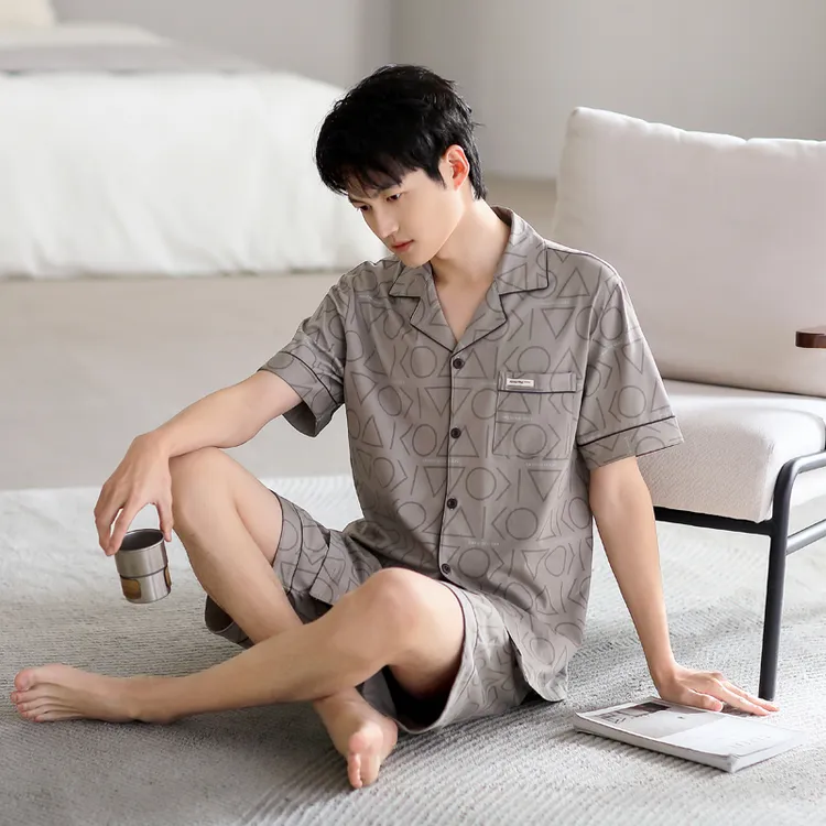 男士夏季2025新款高档翻领可外穿家居服高端休闲短裤宽松睡衣套装