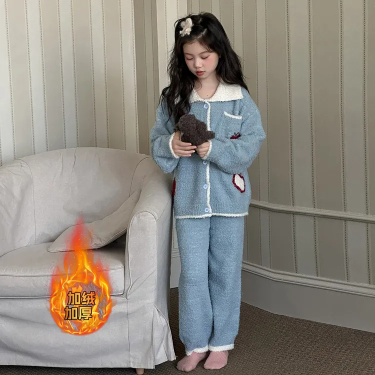 女童睡衣套装秋冬2025新款女大童加绒加厚家居服儿童冬季保暖衣服
