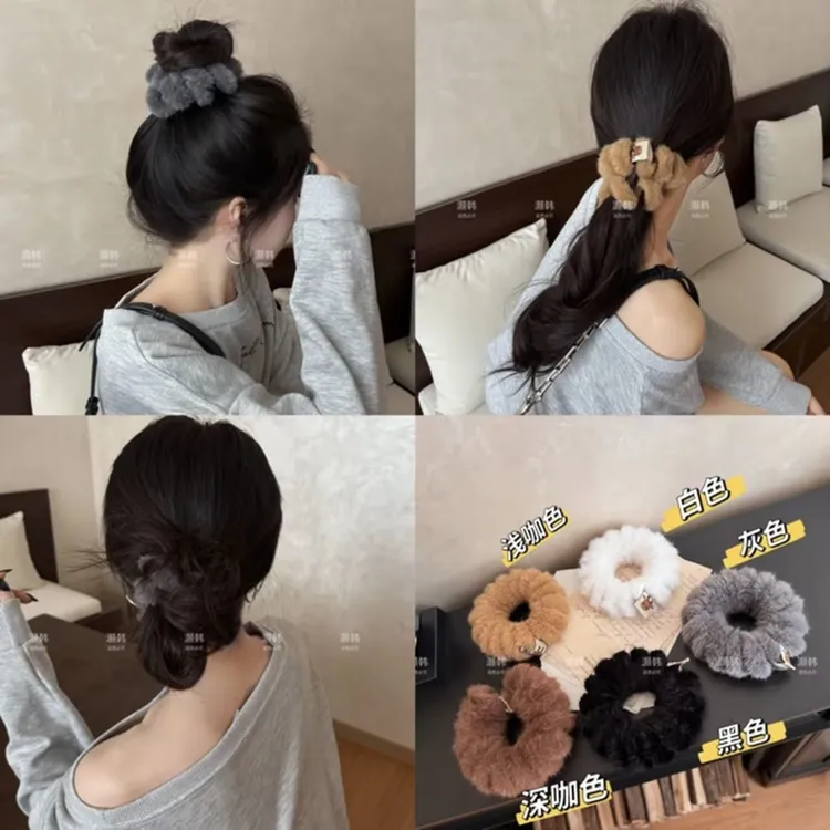 毛毛电话线～不伤发高弹力秋冬氛围大号毛绒电话线发圈