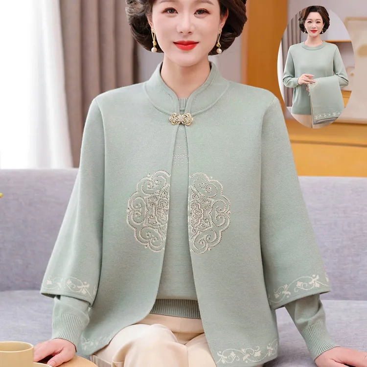 妈妈秋装2025新款上衣洋气外套针织衫长袖套装中老年女秋冬两件套