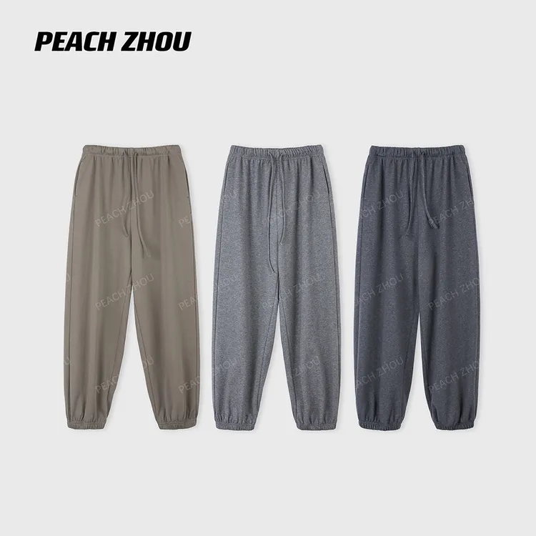 『PEACHZHOU』基础纯色宽松阔腿休闲裤松紧腰运动百搭松弛束脚卫裤