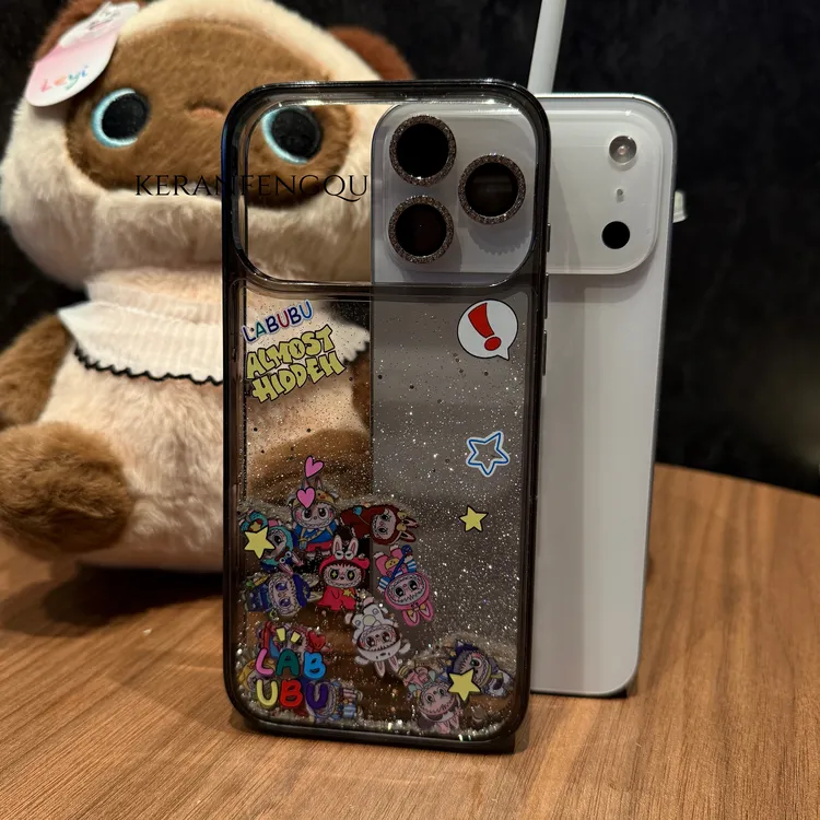 卡通流沙滑片拉布布设计适用苹果17Promax/16潮牌/15创意手机壳