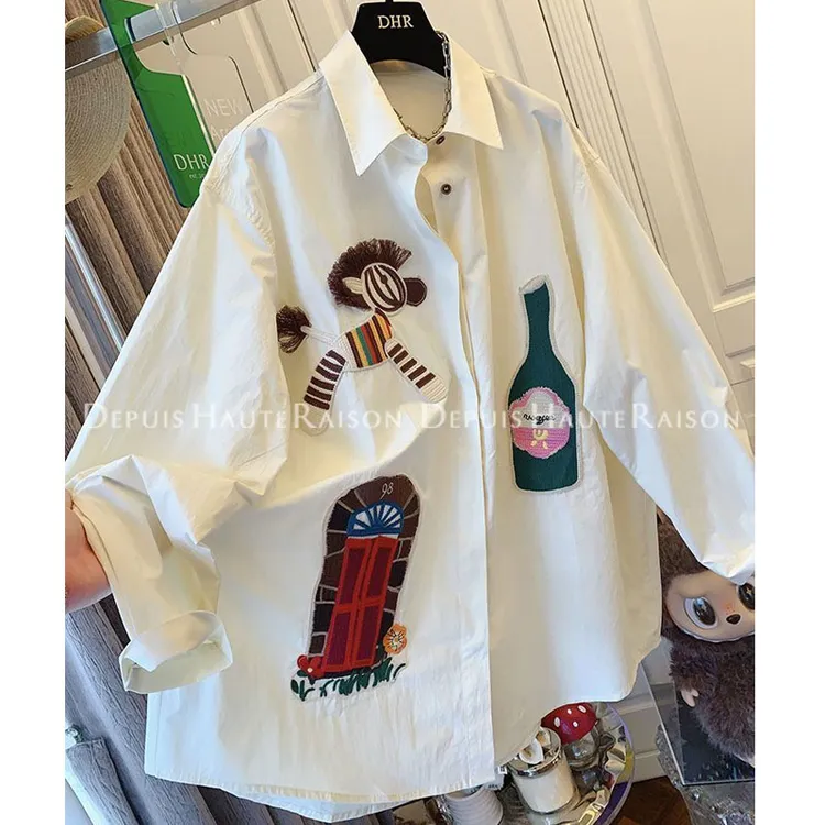 独特设计超好看设计感刺绣长袖衬衫宽松大码上衣女装2025秋季新款