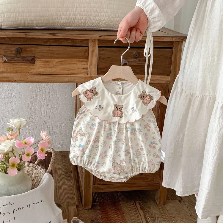 婴儿夏季新生儿衣服韩版女宝宝连体衣可爱小熊爬服薄款包屁衣纯棉