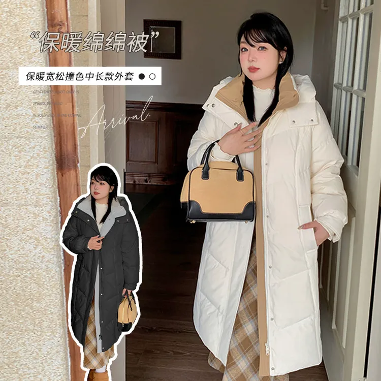 小棉袄女款大码女装撞色中长款保暖休闲冬季新款显瘦面包服411877