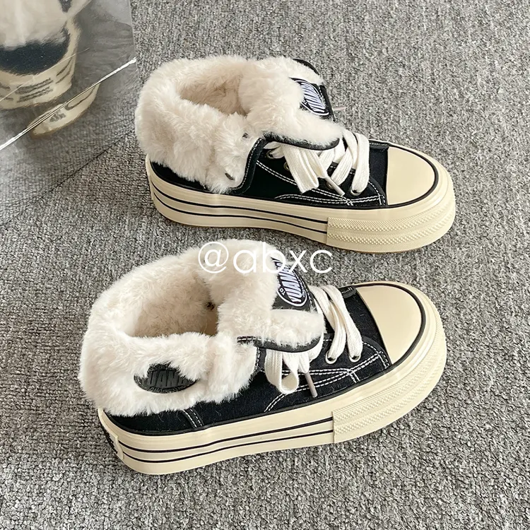 休闲板鞋女款2025爆款百搭高级感棉鞋女冬季保暖加绒加厚底帆布鞋