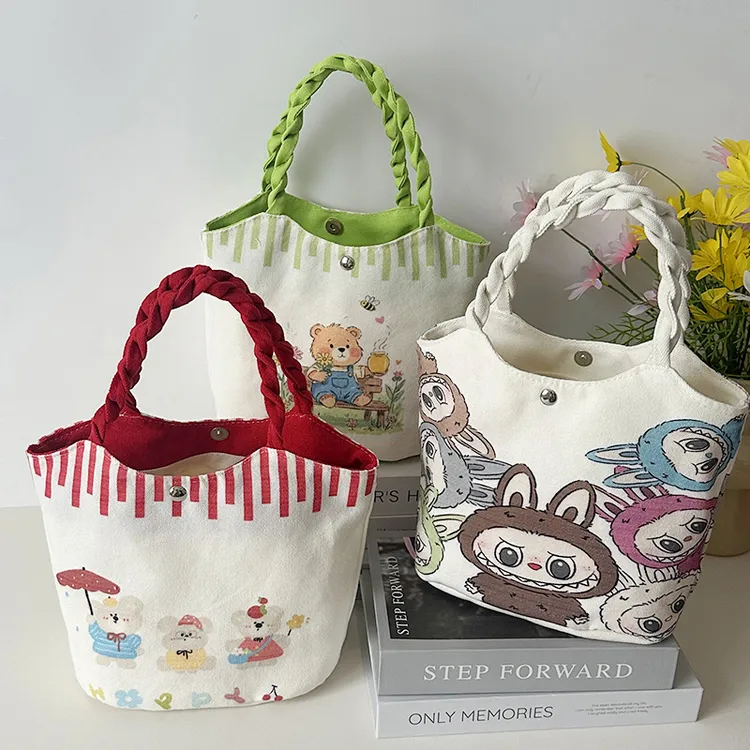新款卡通菜篮子帆布包包女ins可爱风儿童学生零食包手提袋水桶包