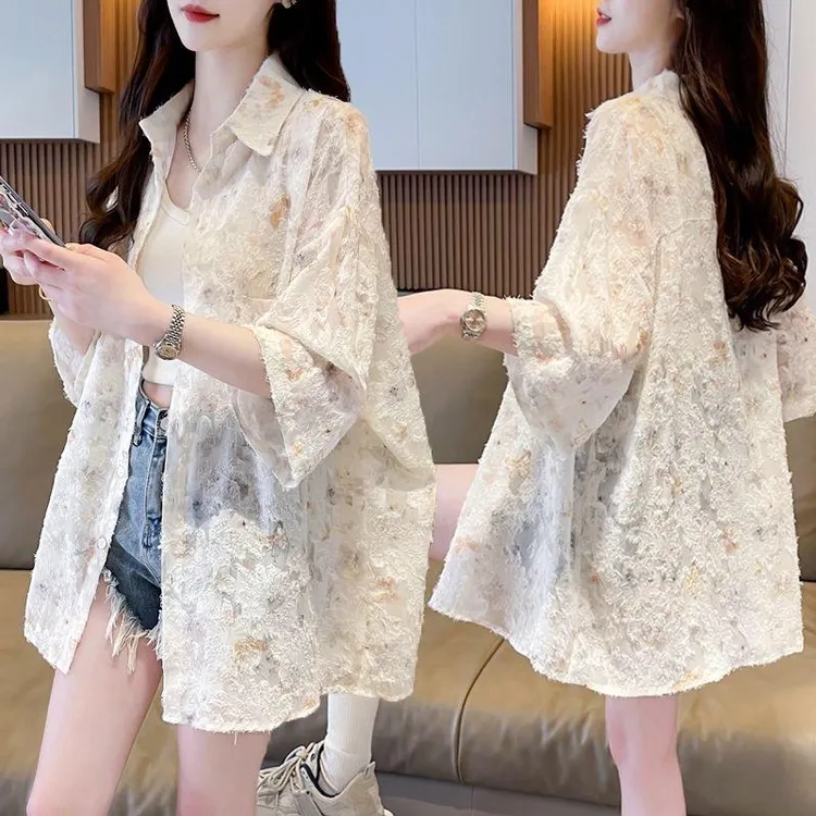 新透气薄款短袖衬衫女夏季2025新款韩版宽松开衫防晒服衬衣外套