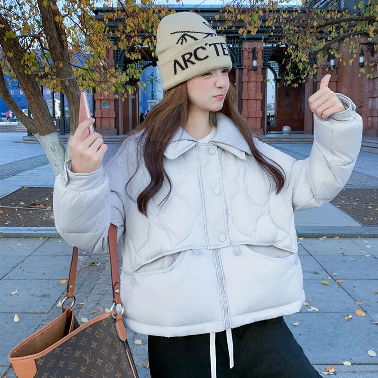 浅蓝色设计感娃娃领小个子白鸭绒羽绒服女冬新款甜美减龄短款外套