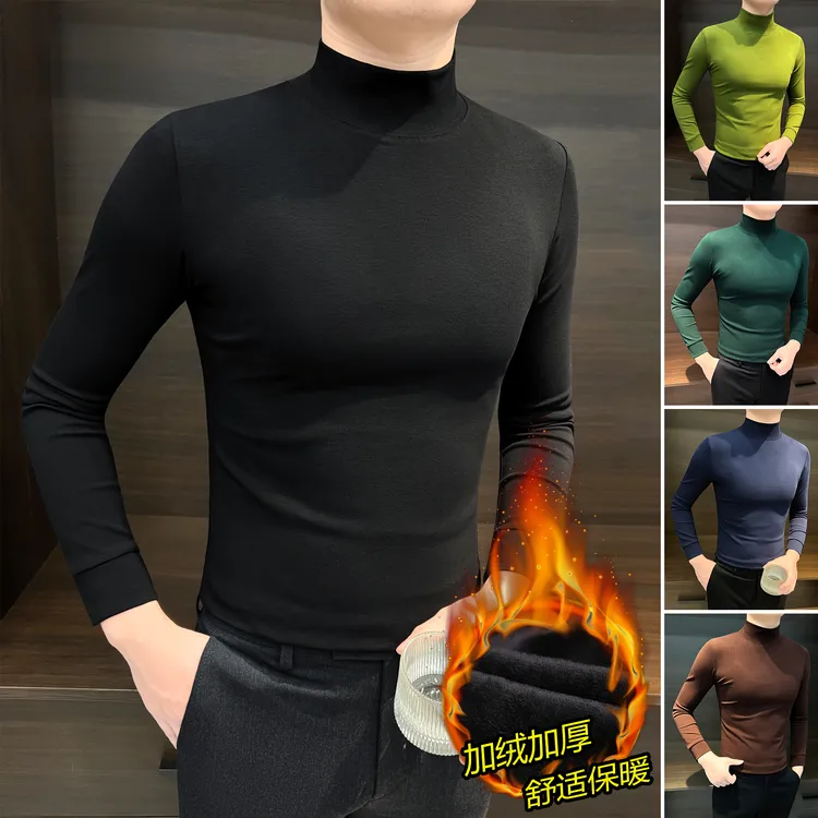 半高领加绒男士打底衫秋冬痞帅高级感男装2025新款男款长袖t恤衫