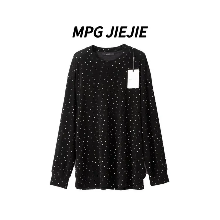 MPG JIEJIE【波点情书2】大码早秋正肩醋酸弹力波点长袖T恤