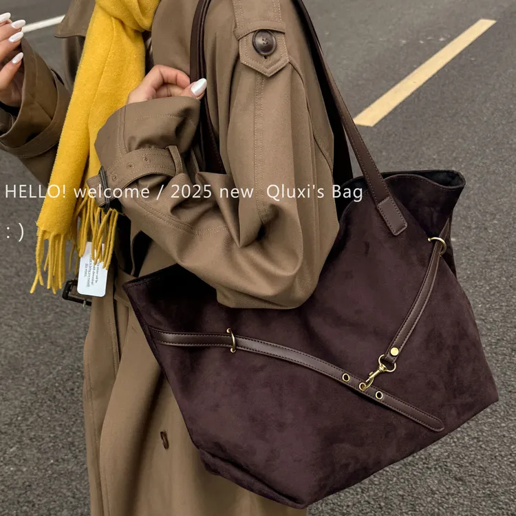 【QIANLUXI/千璐禧】 韩系慵懒风复古麂皮绒大容量托特包旅行单肩包