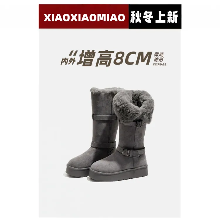 【喵贵人】内增高8cm～厚底翻折两穿雪地靴女冬季加绒加厚保暖增高靴