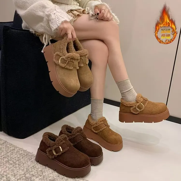 厚底增高保暖勃肯鞋女2025新款秋冬加绒加厚雪地靴外穿乐福棉鞋子