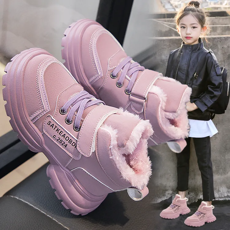 ABC儿童雪地靴皮毛一体冬季2025新款女童大棉鞋加厚女孩马丁棉靴