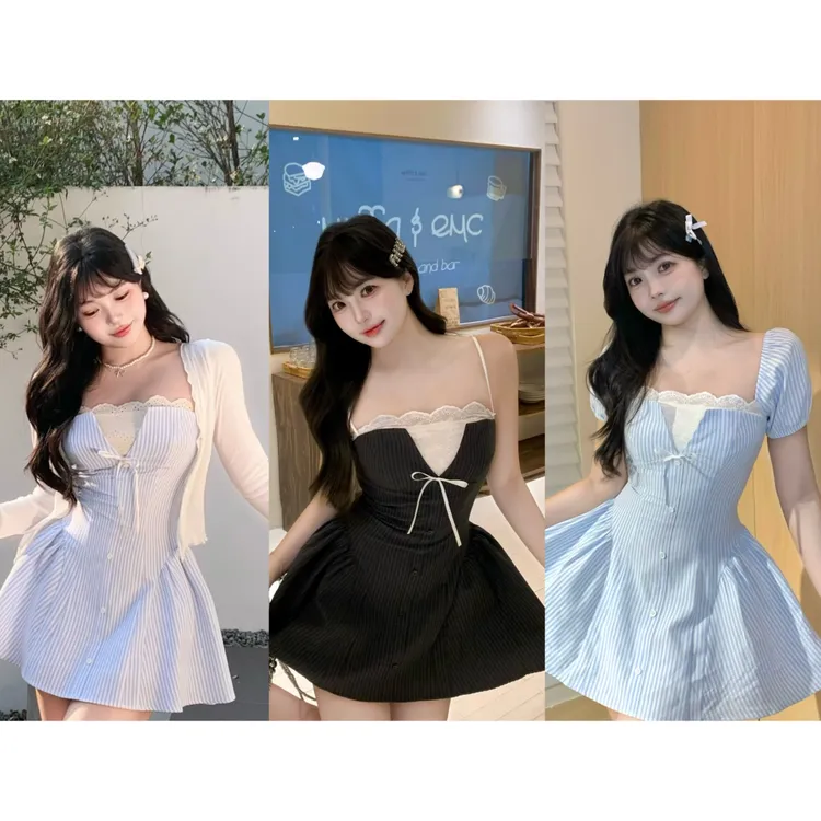 MengFairy现货【天鹅湖畔】春夏拼接A字收腰显瘦连衣裙 4563 4767