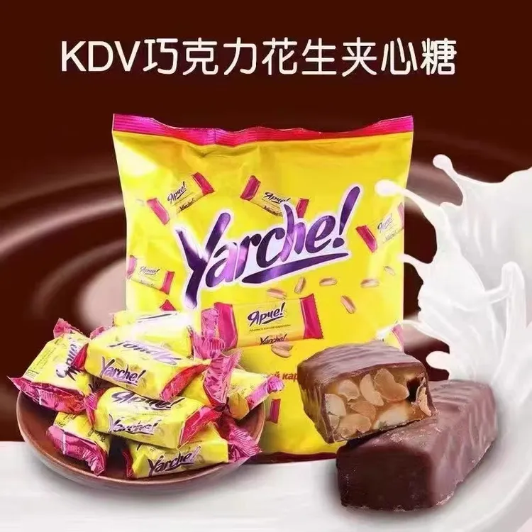 （旗立诺）日期9月俄罗斯原装进口 KDV喜乐趣花生夹心糖 500克
