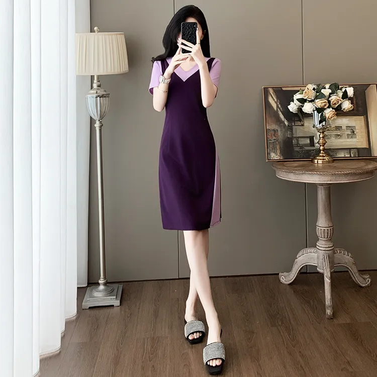 纳凡2025夏新款超显瘦紫色温柔风淑女连衣裙简单温婉大方得体裙子