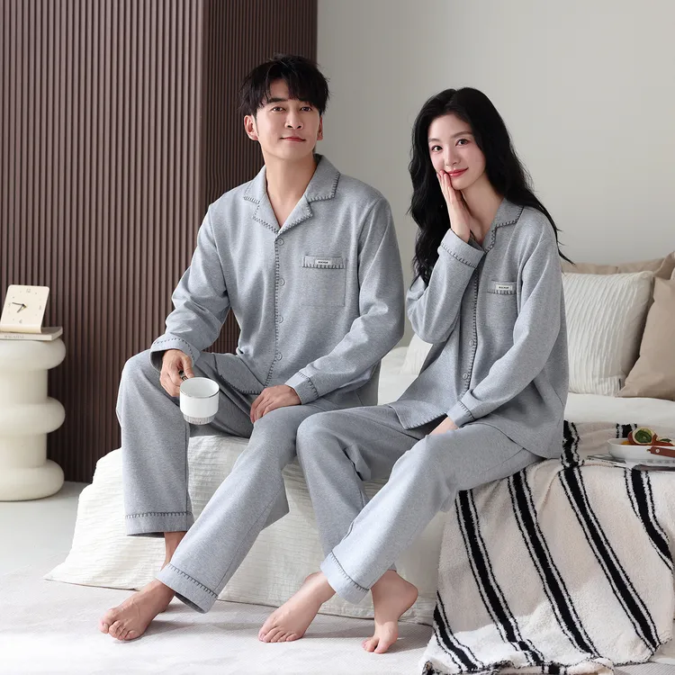 朵岑纯棉睡衣休闲长袖长裤家居服套装男女家居服套装薄款情侣睡衣