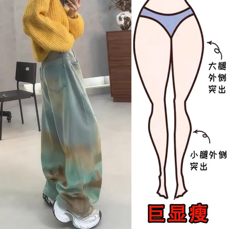 冬季新款女装加绒加厚时尚潮流百搭牛仔裤高腰宽松显瘦阔腿长裤