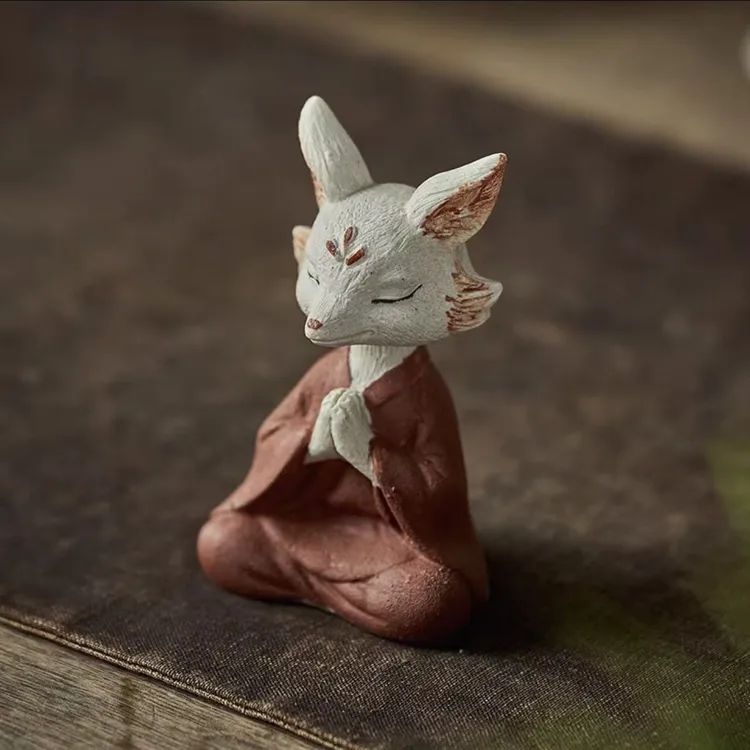 紫砂创意手工制作小狐仙茶宠摆件可养禅意精品茶桌茶玩