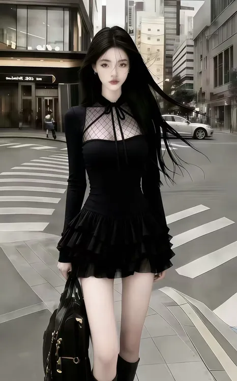 2026新款氛围感千金风黑色圆领套头长袖修身收腰舒适精致连衣裙女