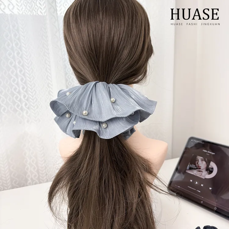 HUASE 超仙大肠发圈女珍珠网纱发饰高级感2025夏季新款法式大头绳