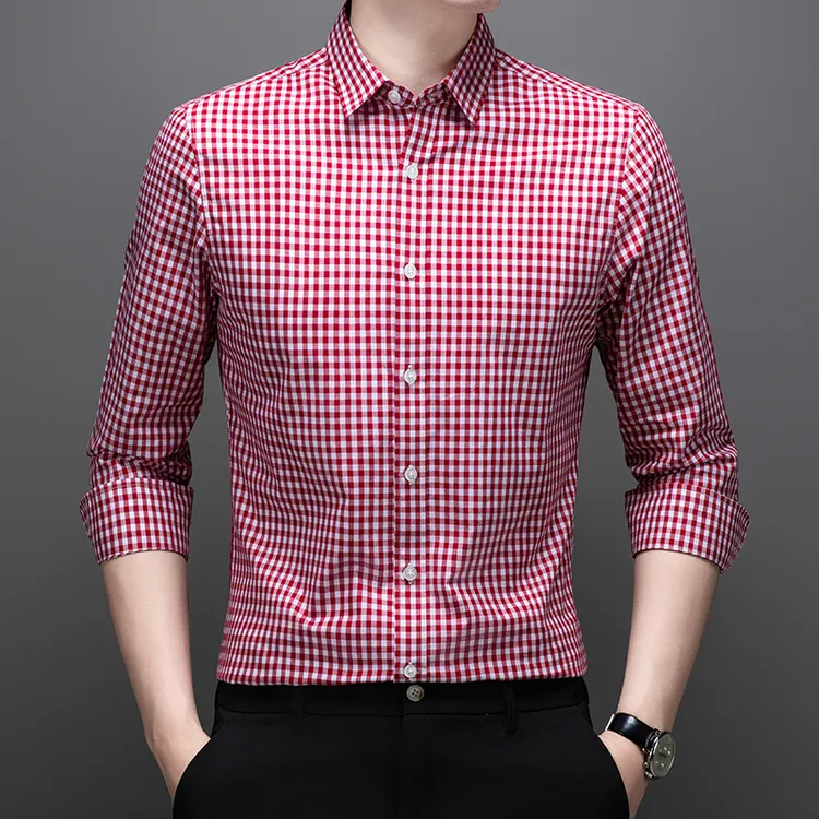 【专柜正品】轻奢秋季新款男士长绒棉格子衬衫休闲无痕纯棉上衣中年