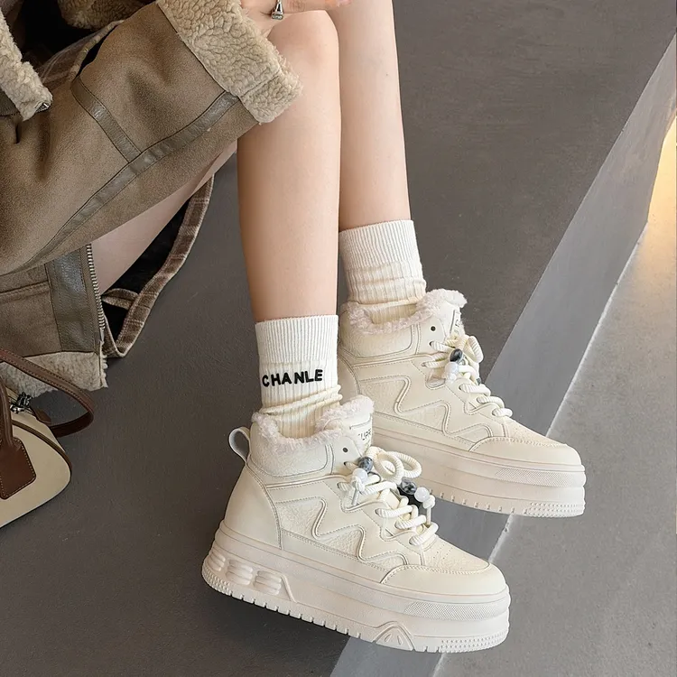 真皮加绒雪地靴女2025新款冬季加厚小白鞋保暖棉鞋厚底休闲高帮鞋