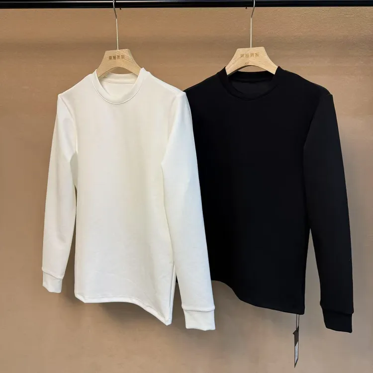 25年春季新款男士净版纯棉内搭打底衫纯色长袖收口袖内搭圆领卫衣