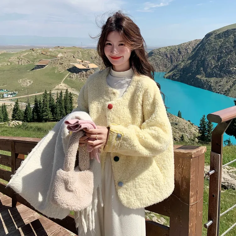 【清仓+运费险】欧货彩色扣毛毛厚款外套女2025秋冬新款毛毛上衣