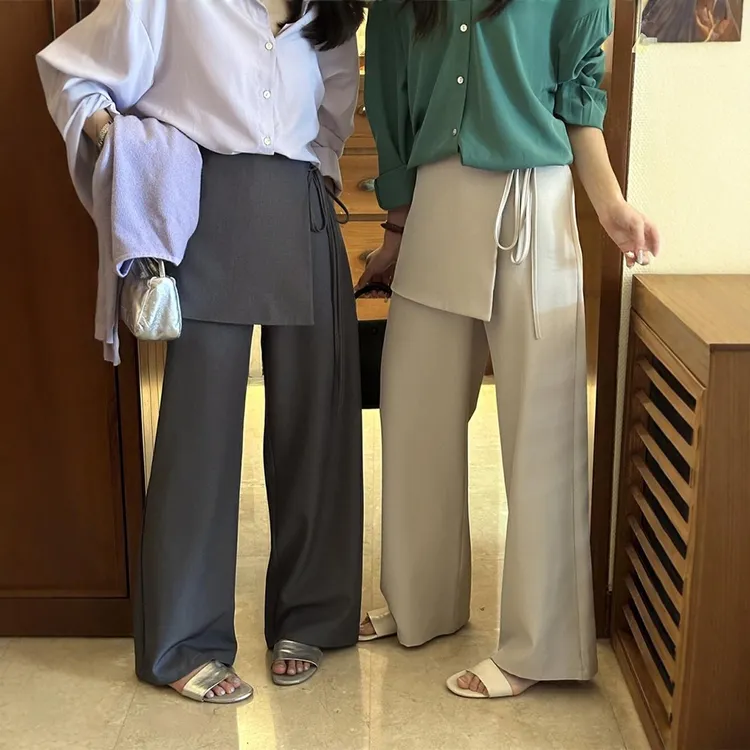 新款休闲裤小众设计感假两件屁帘裙微喇宽松百搭直筒裤西裤女士