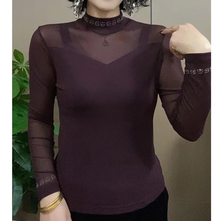 2025早春新款上衣时尚半高领修身百搭设计感女士洋气小衫上衣#223