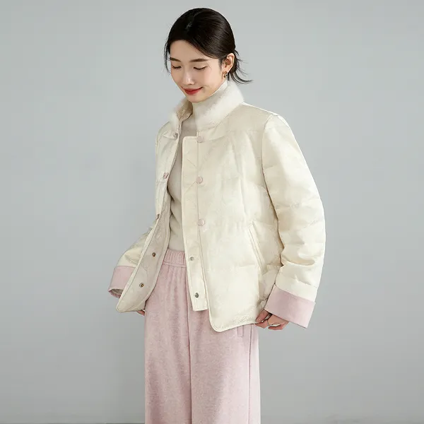 新款时尚民族风刺绣气质毛领厚款保暖新国风白鸭绒羽绒外套ZM2481
