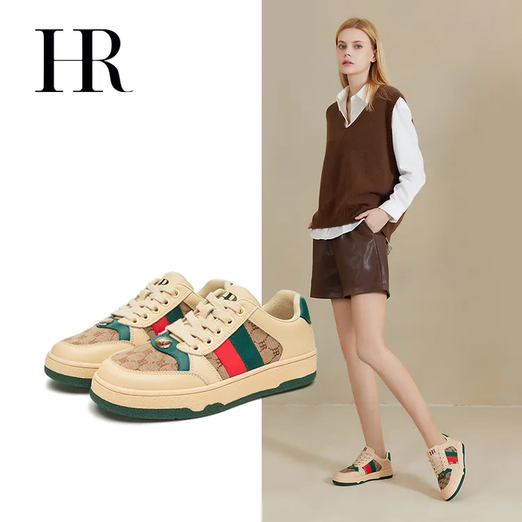 HR/赫莲娜轻奢时尚小众拼色透气小白鞋复古百搭厚底情侣休闲女鞋