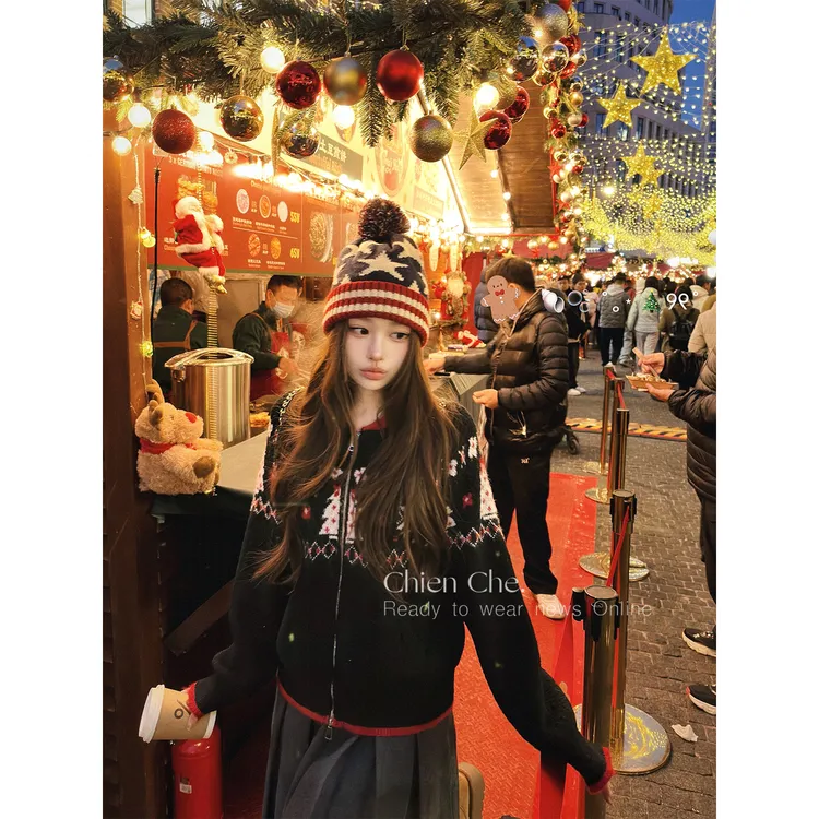 车迟恩Chien“圣诞定制”费尔岛毛衣 撞色羊毛提花双开拉链针织衫