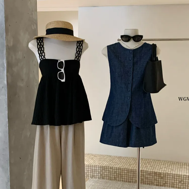 春秋牛仔短裤老钱2025女装+套装女两件套阔腿上衣新款风马WE