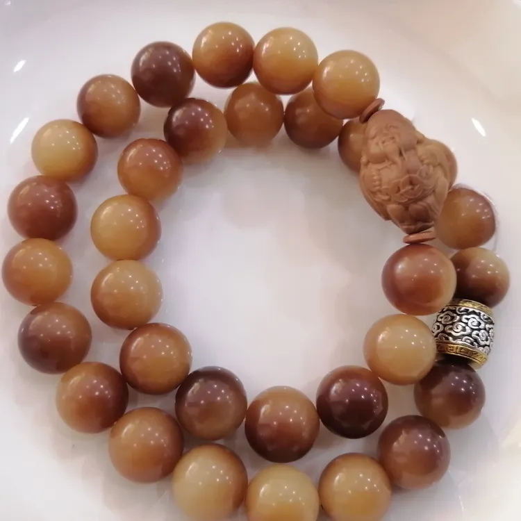 大尺寸15mm财神箴言款焦糖风化菩提男士把玩手串