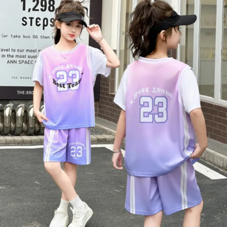 儿重套装两件套夏装童装男童女童中大童运动套球衣男孩速干篮球服