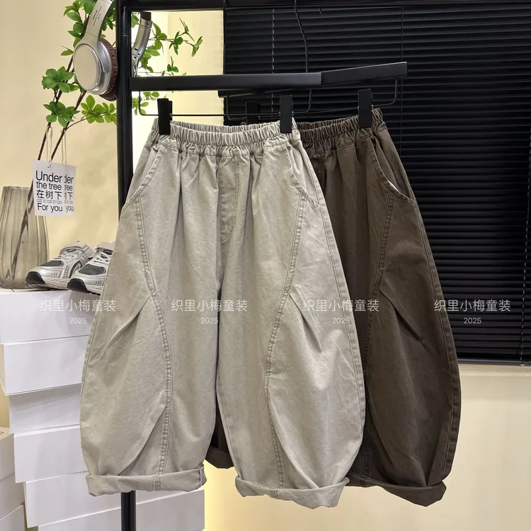 【100%棉】2025春秋新款儿童长裤男童洋气休闲裤春秋松紧带潮流裤子