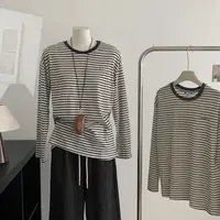 大牙女装 - 秋季条纹刺绣字母条纹长袖T