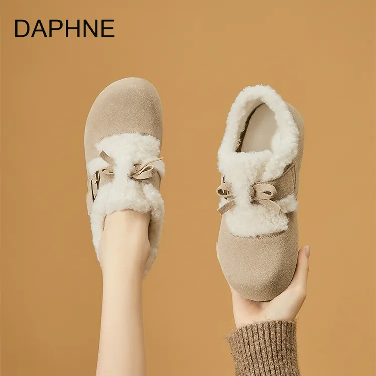 达芙妮加绒勃肯鞋女2025冬季新款一脚蹬软底轻便单鞋百搭复古女鞋