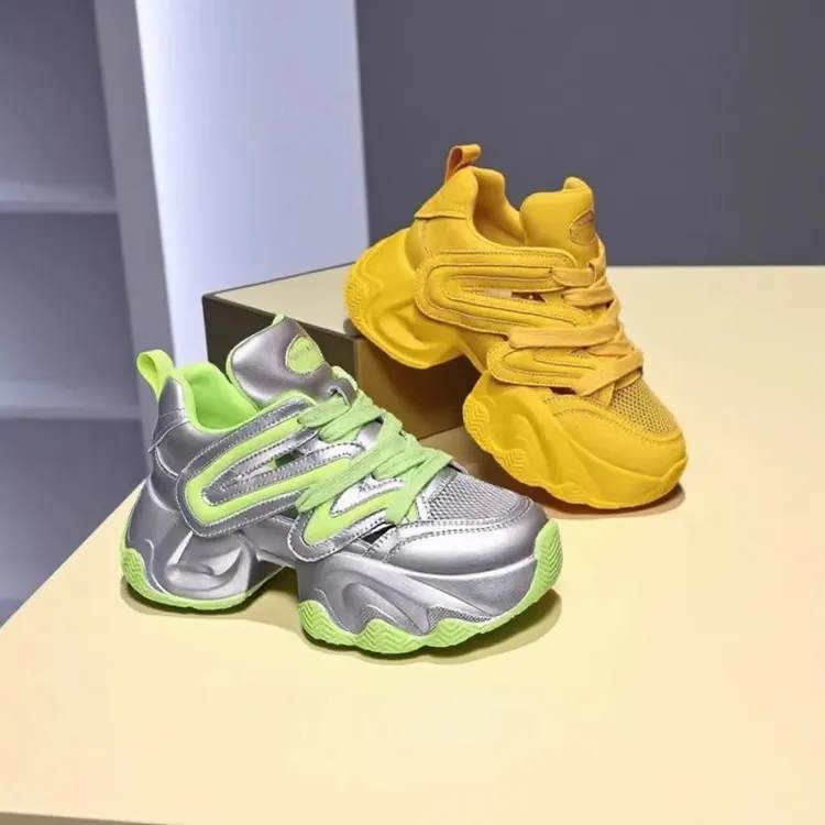 厚底增高休闲鞋2025夏季新款透气老爹鞋时尚百搭软底透气运动女鞋