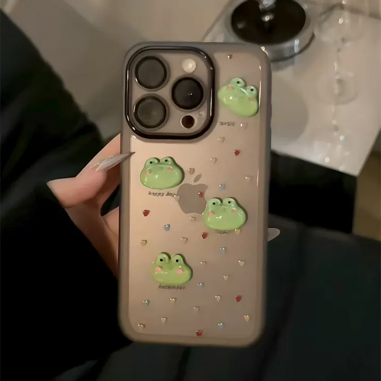 金属镜框青蛙小狗适用于iPhone16promax华为p70oppo小米14手机壳
