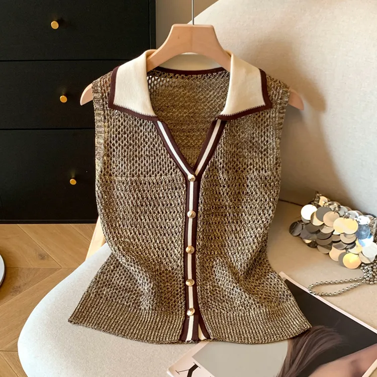 法式镂空针织马甲背心女2025夏季新款无袖打底背心外穿绝美小上衣