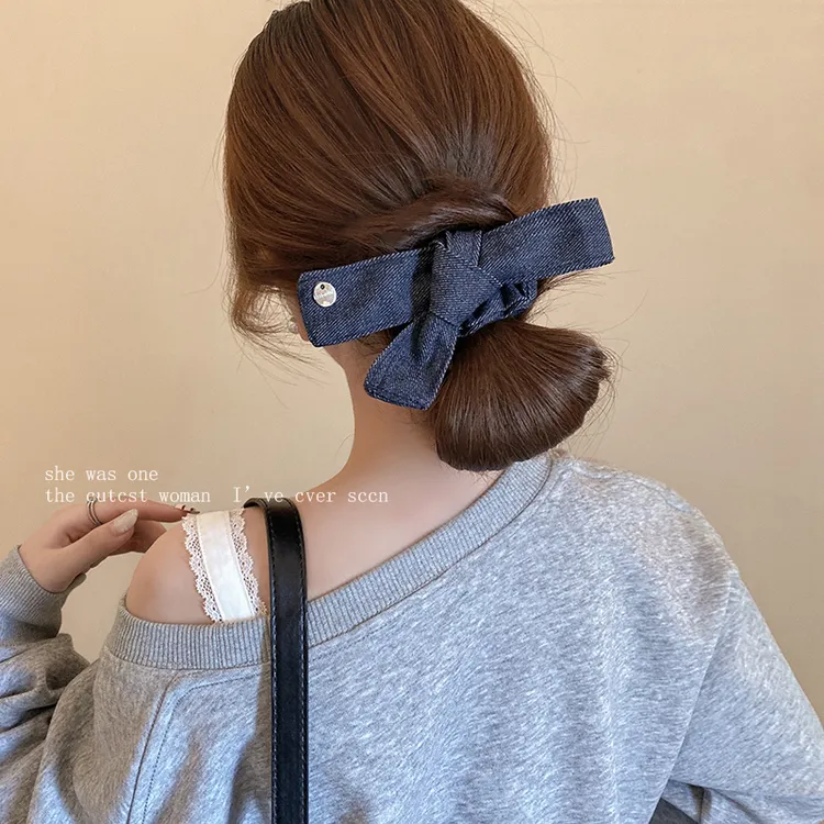 复古欧尼~挺阔感牛仔蝴蝶结小肠圈发绳高级感低马尾发圈头绳发饰